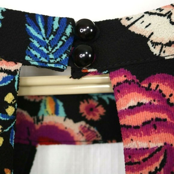 As U Wish Cold Shoulder Dress‎ Black Pink Floral Keyhole L Large - Picture 8 of 12